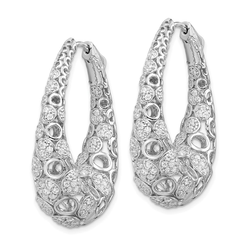 Sterling Shimmer Sterling Silver Rhodium-plated 178 Stone Accent Pav√á - CZ Oval Hinged Hoop Earrings