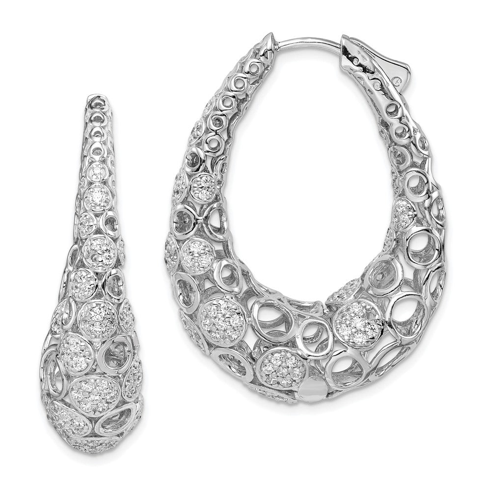 Sterling Shimmer Sterling Silver Rhodium-plated 178 Stone Accent Pav√á - CZ Oval Hinged Hoop Earrings