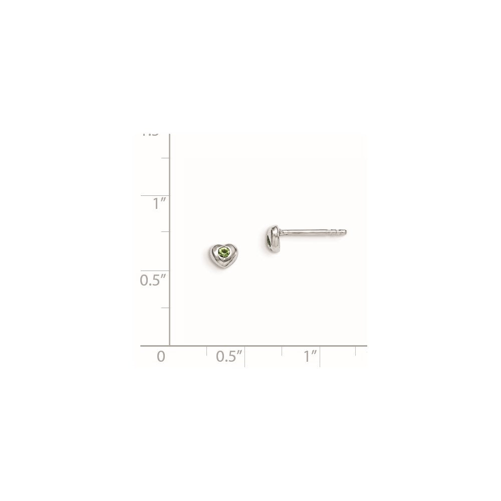 Sterling Silver Madi K Rhodium-plated Polished August Light Green Preciosa Crystal Heart Post Earrings