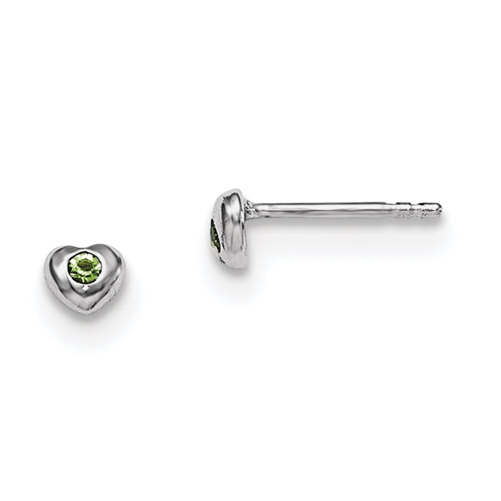 Sterling Silver Madi K Rhodium-plated Polished August Light Green Preciosa Crystal Heart Post Earrings
