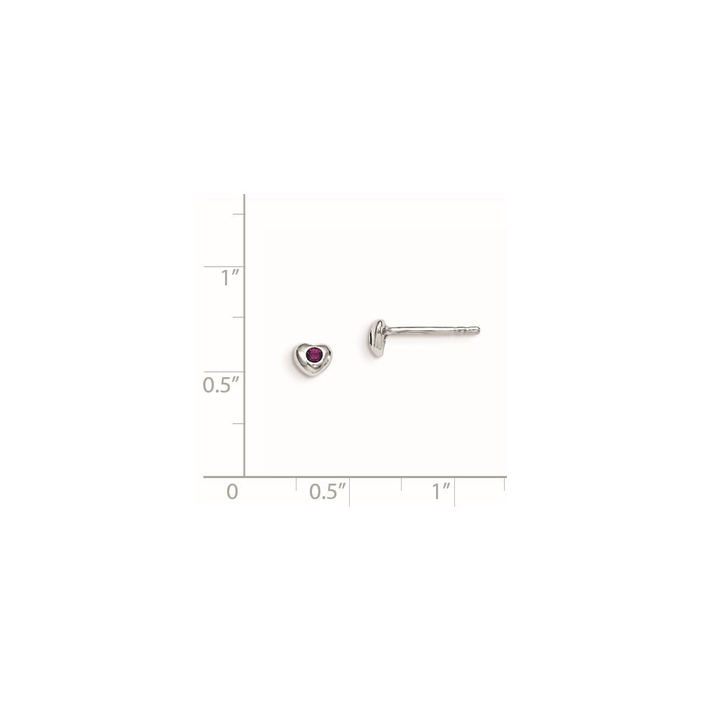 Sterling Silver Madi K Rhodium-plated Polished February Purple Preciosa Crystal Heart Children's Post Earrings