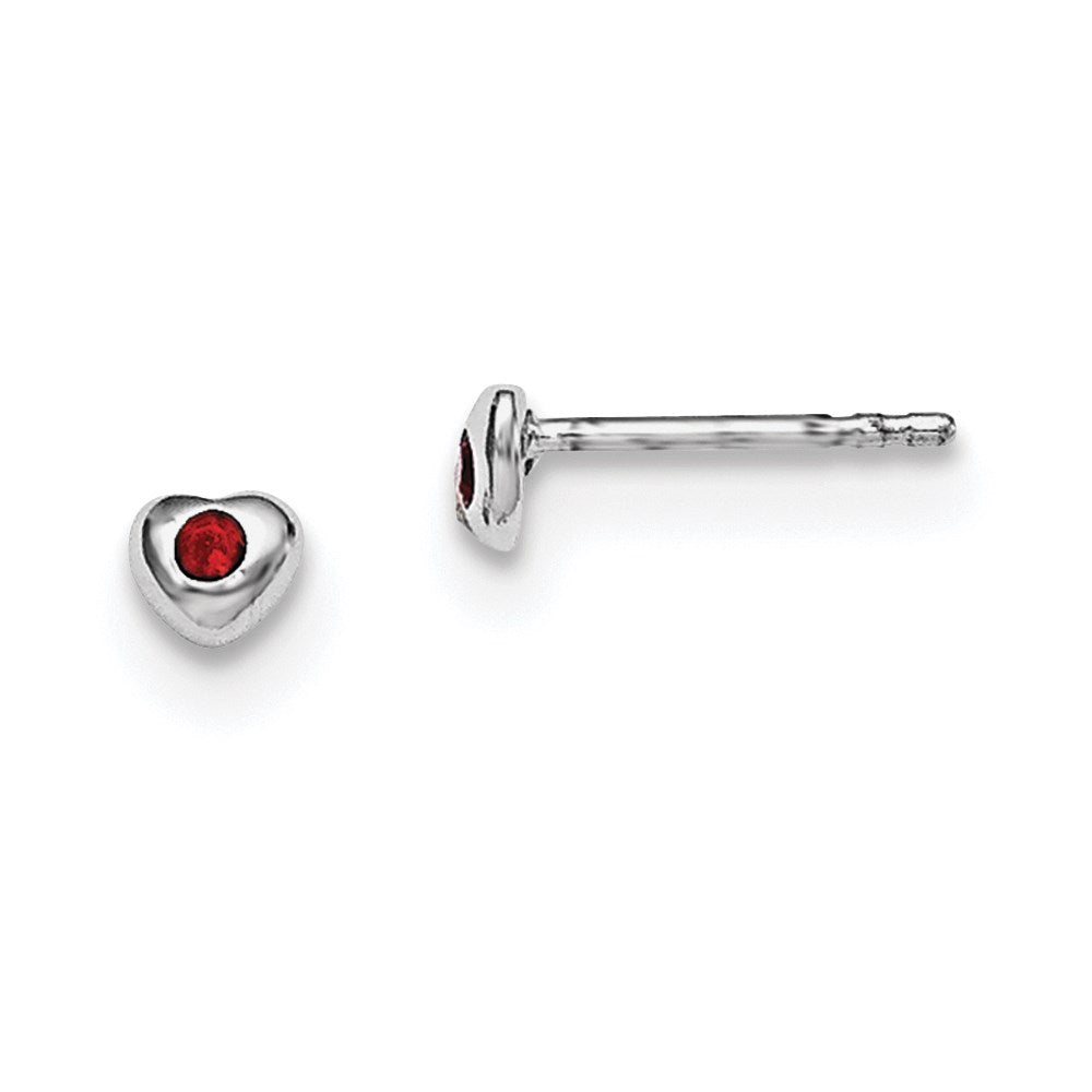 Sterling Silver Madi K Rhodium-plated Polished January Red Preciosa Crystal Heart Post Earrings