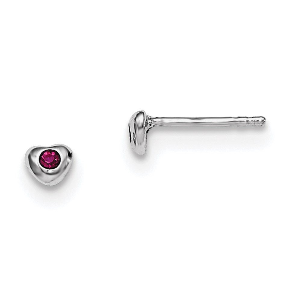 Sterling Silver Madi K Rhodium-plated Polished July Red Preciosa Crystal Heart Post Earrings