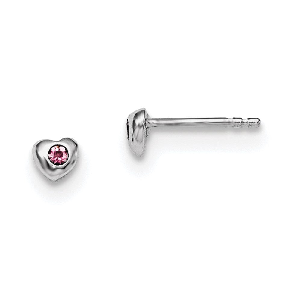 Sterling Silver Madi K Rhodium-plated Polished June Pink Preciosa Crystal Heart Post Earrings