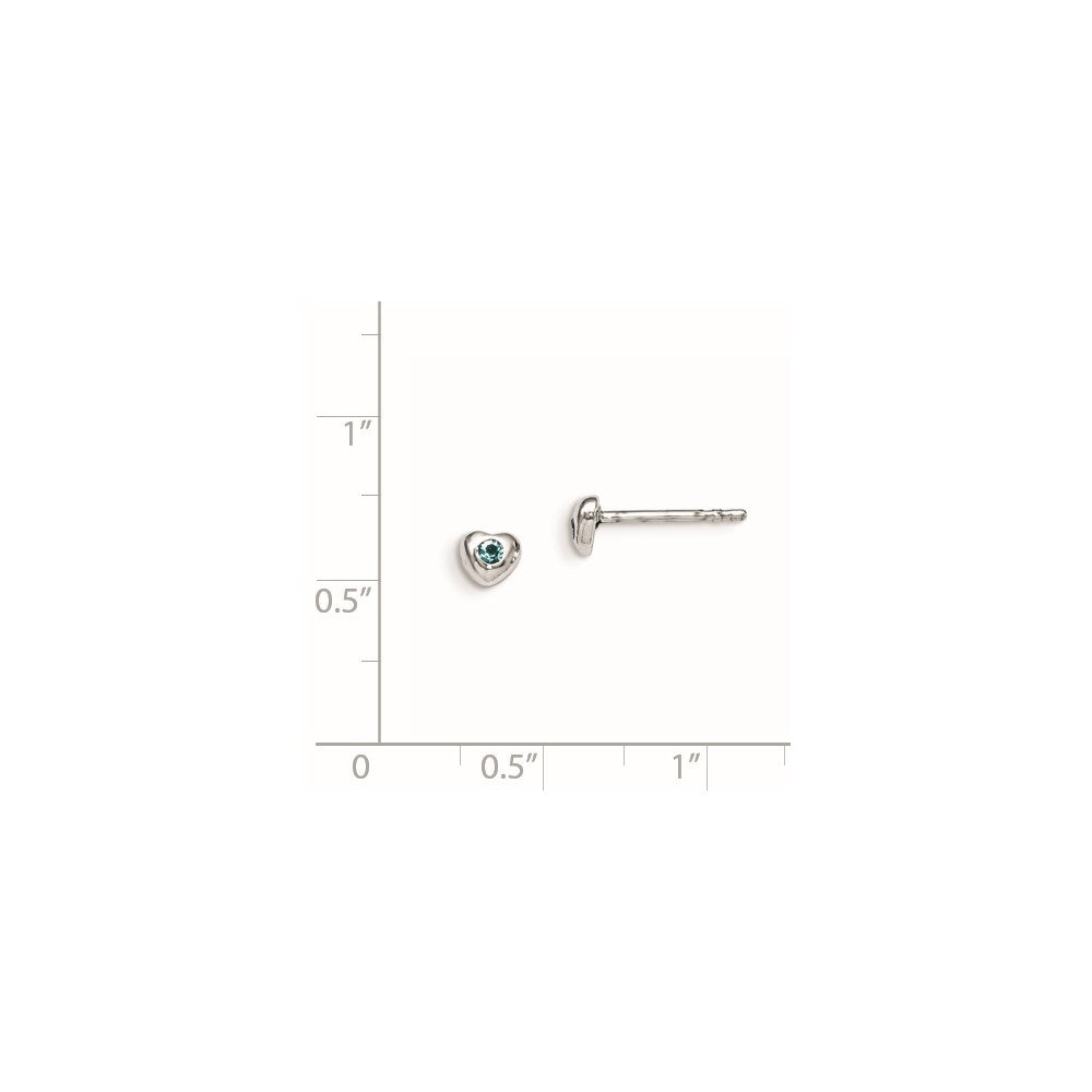 Sterling Silver Madi K Rhodium-plated Polished March Light Blue Preciosa Crystal Heart Post Earrings