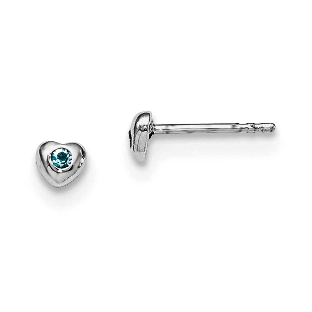 Sterling Silver Madi K Rhodium-plated Polished March Light Blue Preciosa Crystal Heart Post Earrings