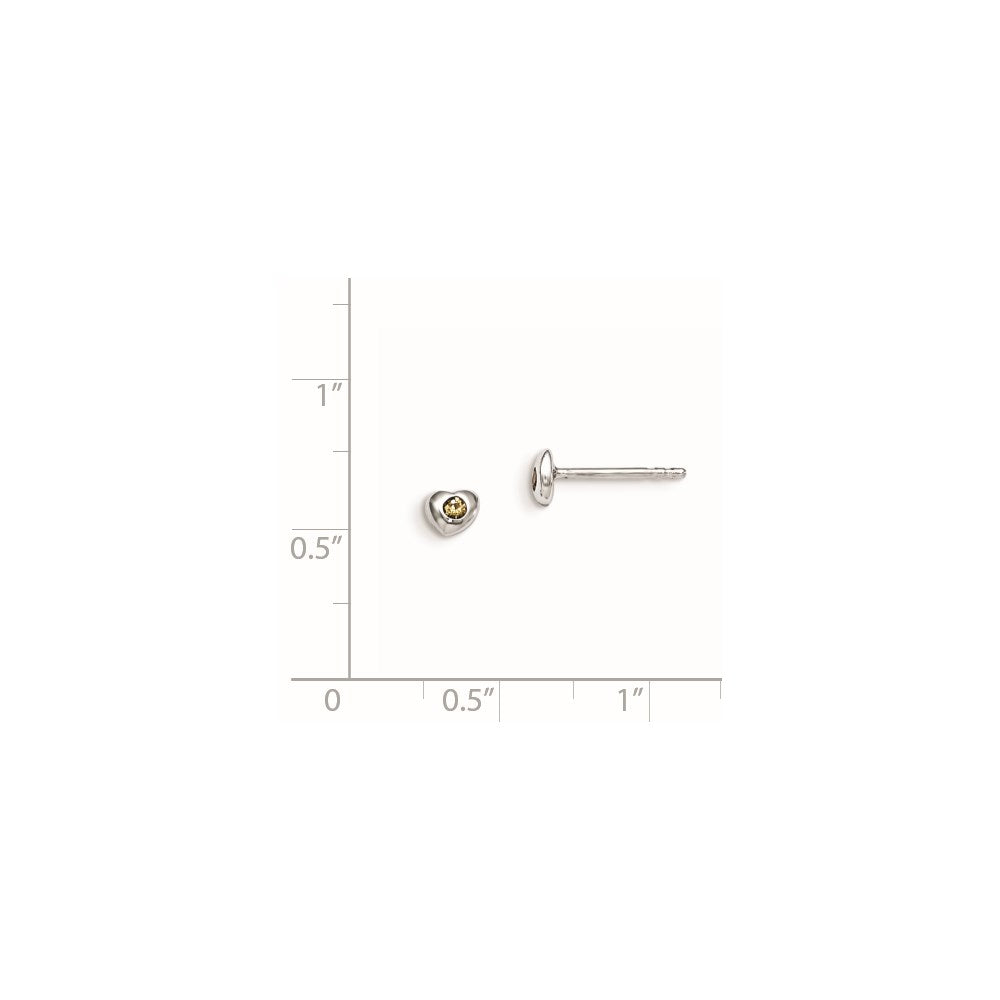 Sterling Silver Madi K Rhodium-plated Polished November Yellow Preciosa Crystal Heart Post Earrings