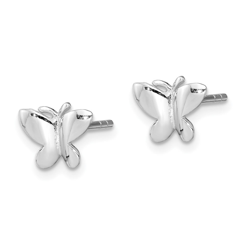 Sterling Silver Rhodium-plated Polished Petite Butterfly Post Earrings