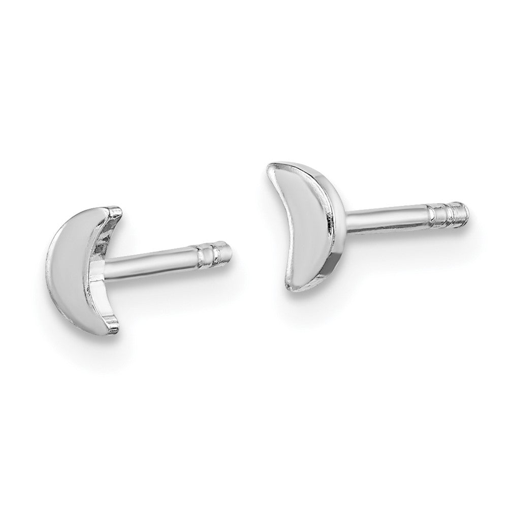 Sterling Silver Rhodium-plated Polished Crescent Moon Children's Post Earrings