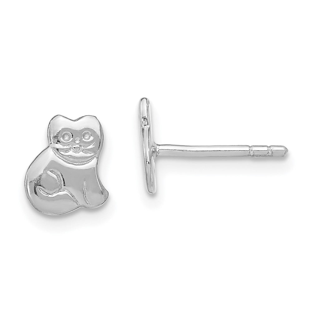 Sterling Silver Rhodium-plated Polished Cat Children's Post Earrings