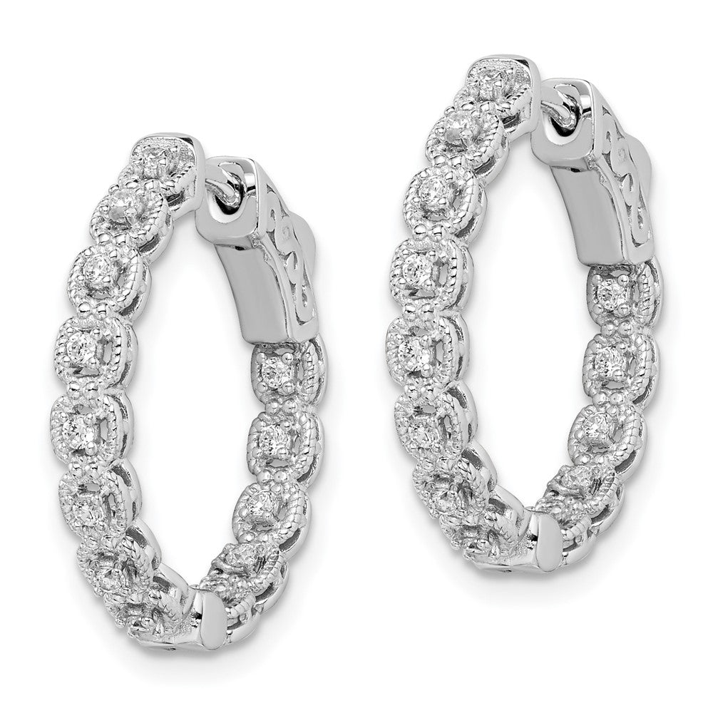 Sterling Shimmer Sterling Silver Rhodium-plated 26 Stone CZ In and Out Round Hinged Hoop Earrings
