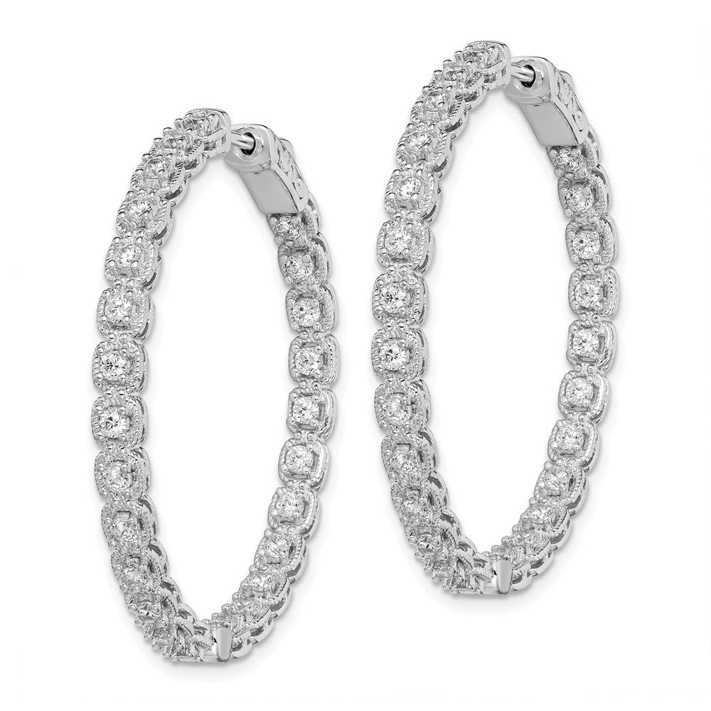 Sterling Shimmer Sterling Silver Rhodium-plated 50 Stone CZ In and Out Round Hinged Hoop Earrings