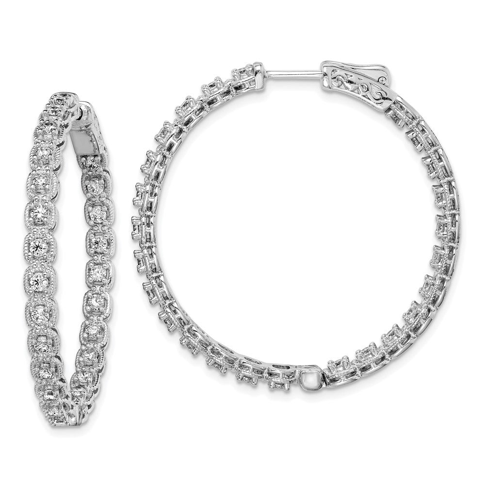 Sterling Shimmer Sterling Silver Rhodium-plated 50 Stone CZ In and Out Round Hinged Hoop Earrings