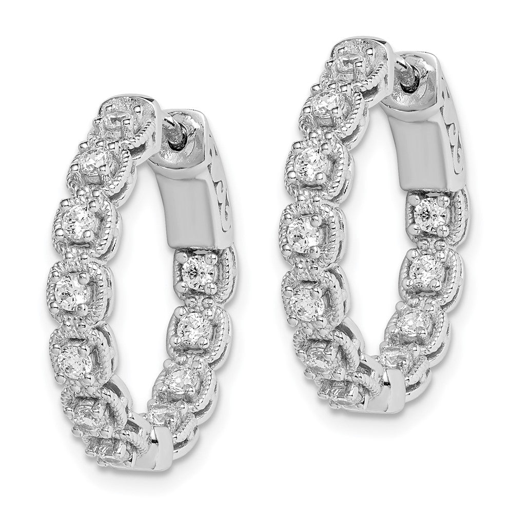 Sterling Shimmer Sterling Silver Rhodium-plated 22 Stone CZ In and Out Round Hinged Hoop Earrings