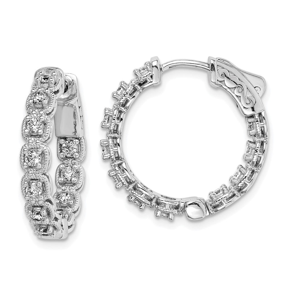 Sterling Shimmer Sterling Silver Rhodium-plated 22 Stone CZ In and Out Round Hinged Hoop Earrings