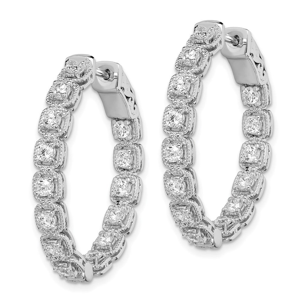 Sterling Shimmer Sterling Silver Rhodium-plated 28 Stone CZ In and Out Oval Hinged Hoop Earrings