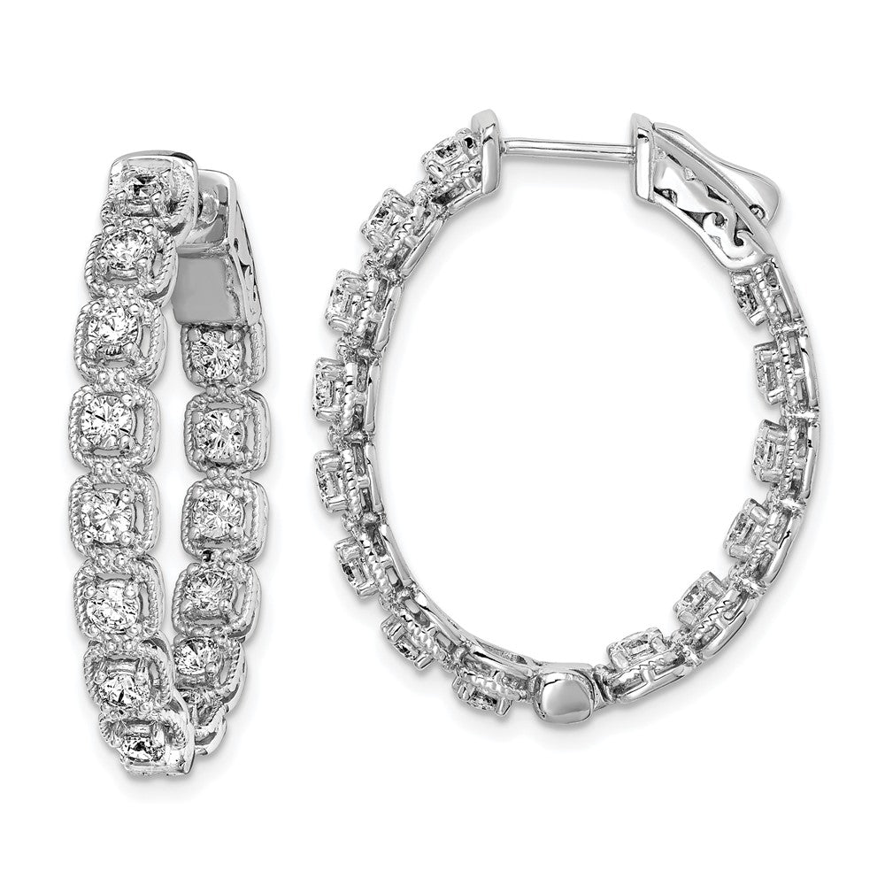 Sterling Shimmer Sterling Silver Rhodium-plated 28 Stone CZ In and Out Oval Hinged Hoop Earrings