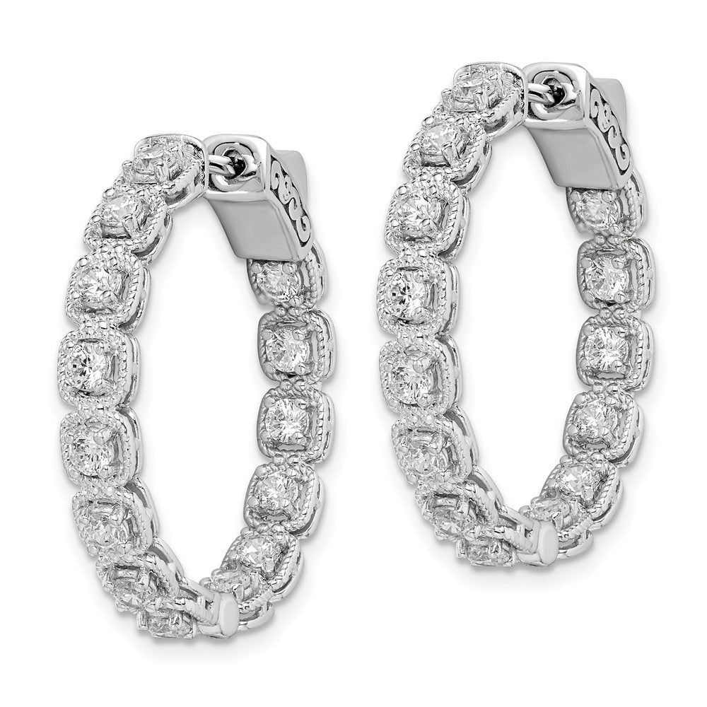 Sterling Shimmer Sterling Silver Rhodium-plated 28 Stone CZ In and Out Round Hinged Hoop Earrings