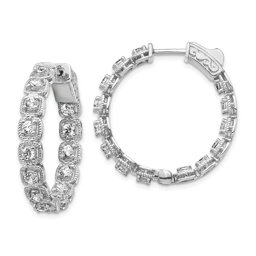 Sterling Shimmer Sterling Silver Rhodium-plated 28 Stone CZ In and Out Round Hinged Hoop Earrings