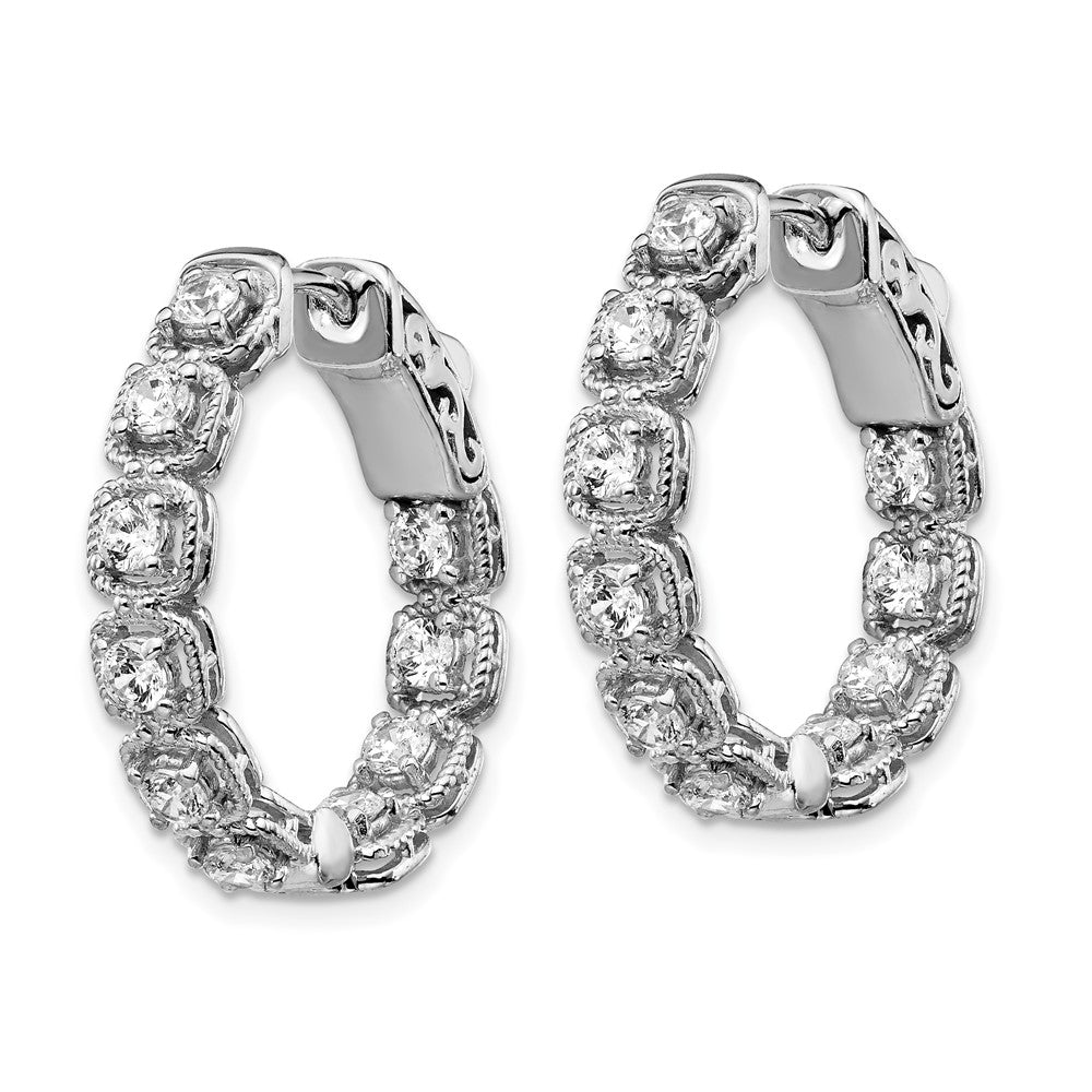 Sterling Shimmer Sterling Silver Rhodium-plated 20 Stone CZ In and Out Oval Hinged Hoop Earrings