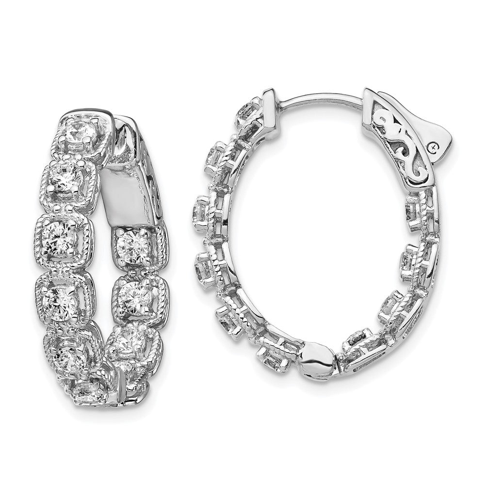 Sterling Shimmer Sterling Silver Rhodium-plated 20 Stone CZ In and Out Oval Hinged Hoop Earrings