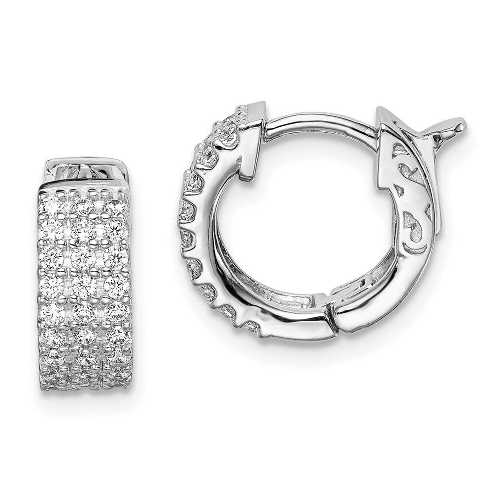 Sterling Shimmer Sterling Silver Rhodium-plated 54 Stone CZ Hinged Hoop Earrings