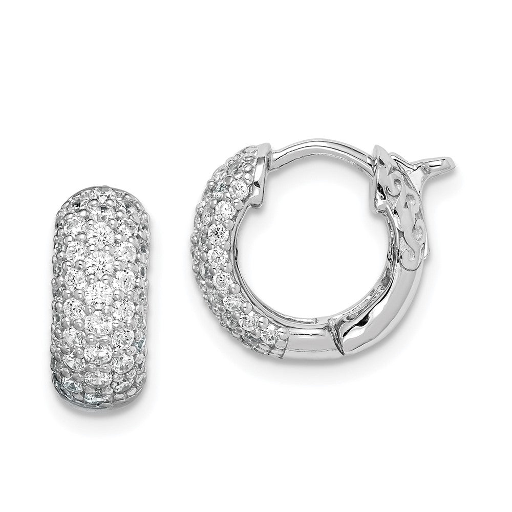 Sterling Shimmer Sterling Silver Rhodium-plated 82 Stone Pav CZ Hinged Hoop Earrings