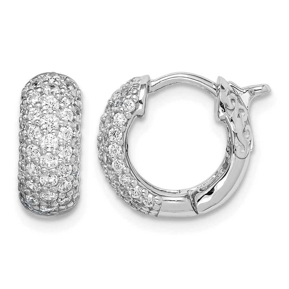 Sterling Shimmer Sterling Silver Rhodium-plated 82 Stone PavÂ CZ Hinged Hoop Earrings
