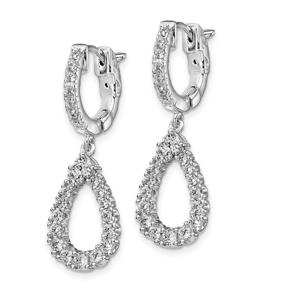 Sterling Shimmer Sterling Silver Rhodium-plated 46 Stone CZ Open Teardrop Dangle Hinged Hoop Earrings