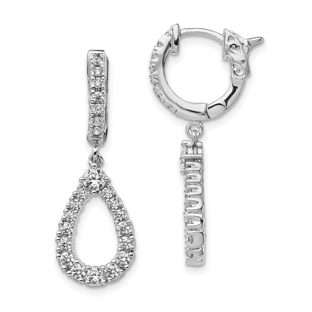 Sterling Shimmer Sterling Silver Rhodium-plated 46 Stone CZ Open Teardrop Dangle Hinged Hoop Earrings