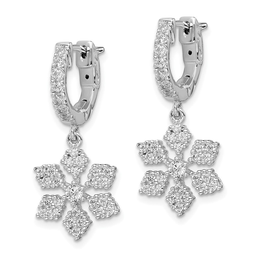 Sterling Shimmer Sterling Silver Rhodium-plated 64 Stone CZ Snowflake Dangle Hinged Hoop Earrings