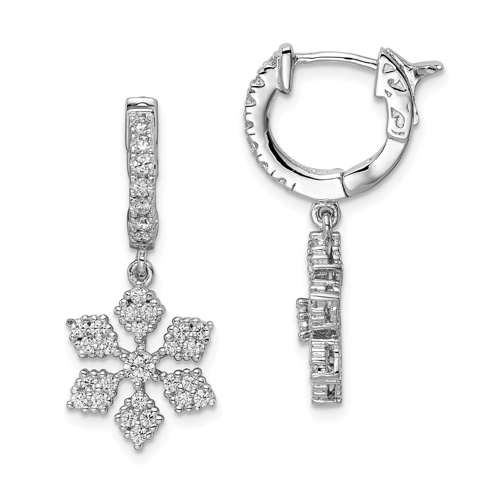 Sterling Shimmer Sterling Silver Rhodium-plated 64 Stone CZ Snowflake Dangle Hinged Hoop Earrings