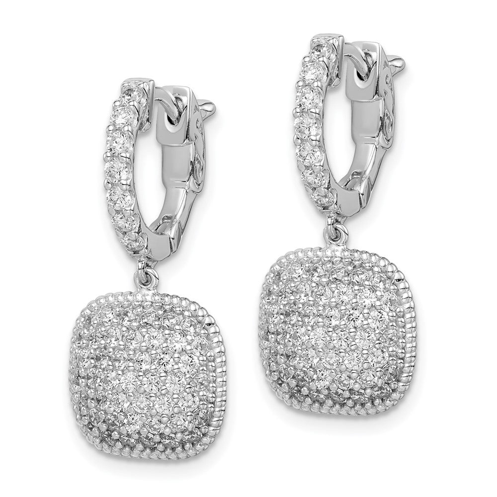 Sterling Shimmer Sterling Silver Rhodium-plated 88 Stone CZ PavÂ Square Dangle Hinged Hoop Earrings
