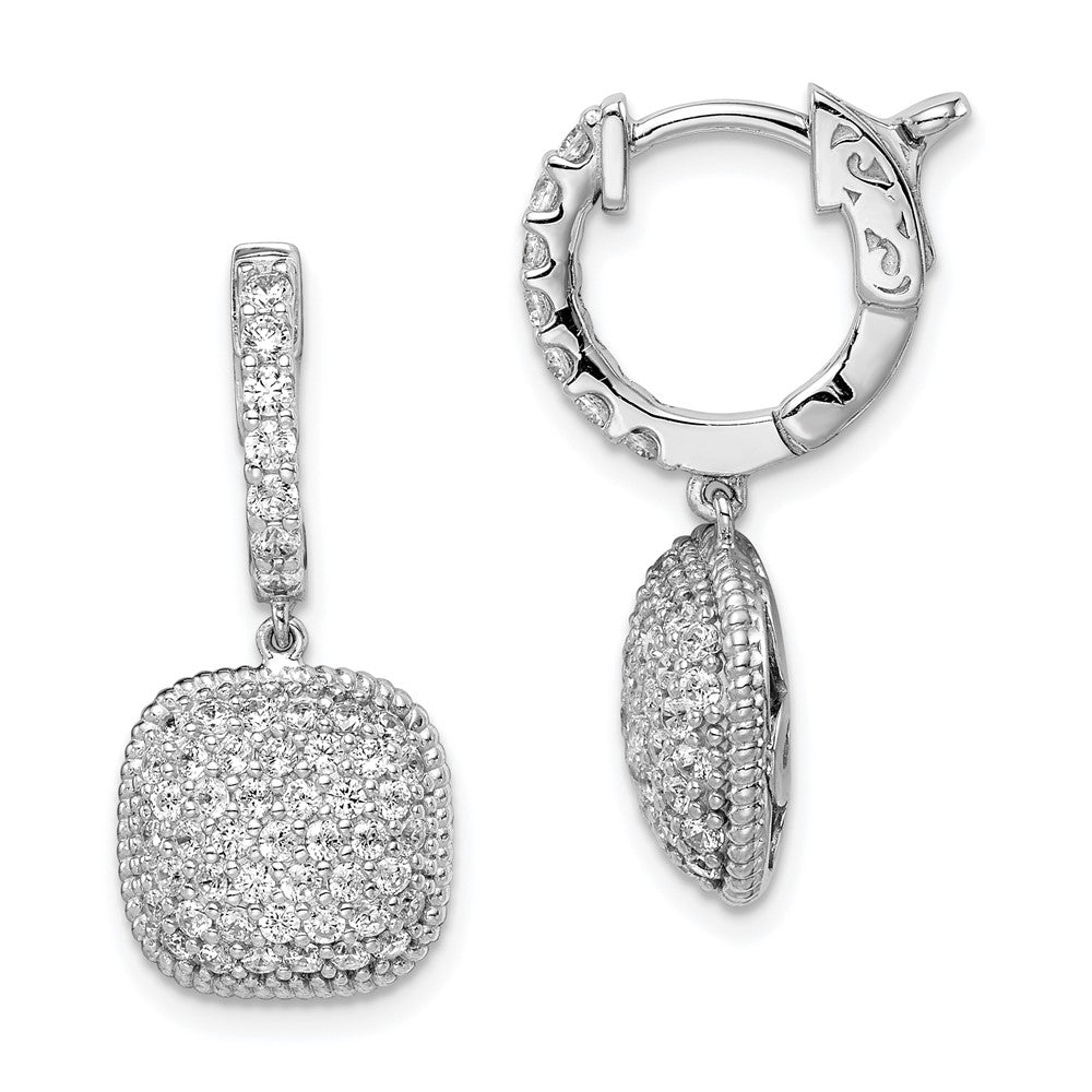 Sterling Shimmer Sterling Silver Rhodium-plated 88 Stone CZ PavÂ Square Dangle Hinged Hoop Earrings