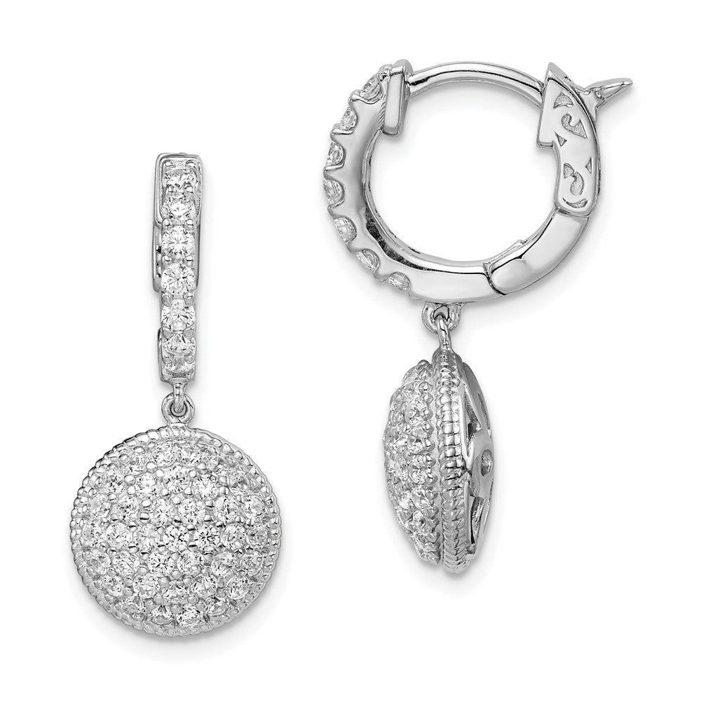 Sterling Shimmer Sterling Silver Rhodium-plated 88 Stone CZ PavÂ Circle Dangle Hinged Hoop Earrings