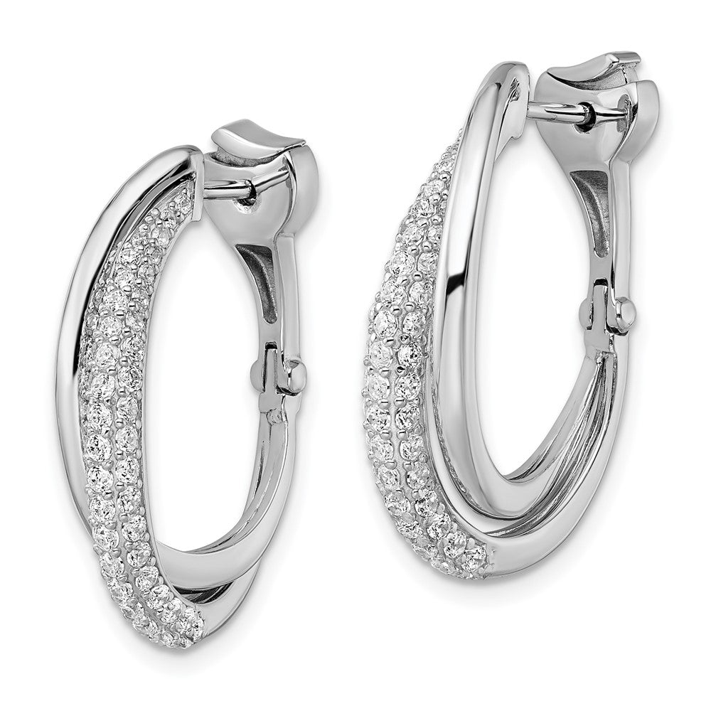 Sterling Shimmer Sterling Silver Rhodium-plated 106 Stone Pav√á CZ Double Twisted Oval Hinged Hoop Earrings