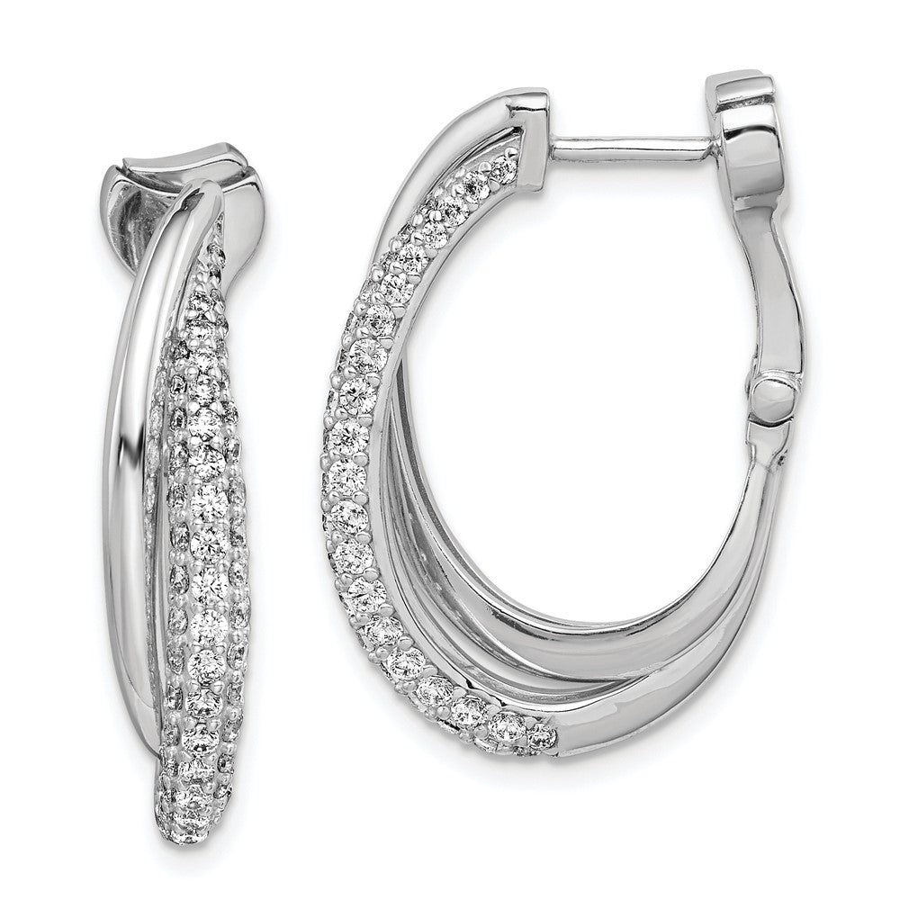 Sterling Shimmer Sterling Silver Rhodium-plated 106 Stone Pav√á CZ Double Twisted Oval Hinged Hoop Earrings