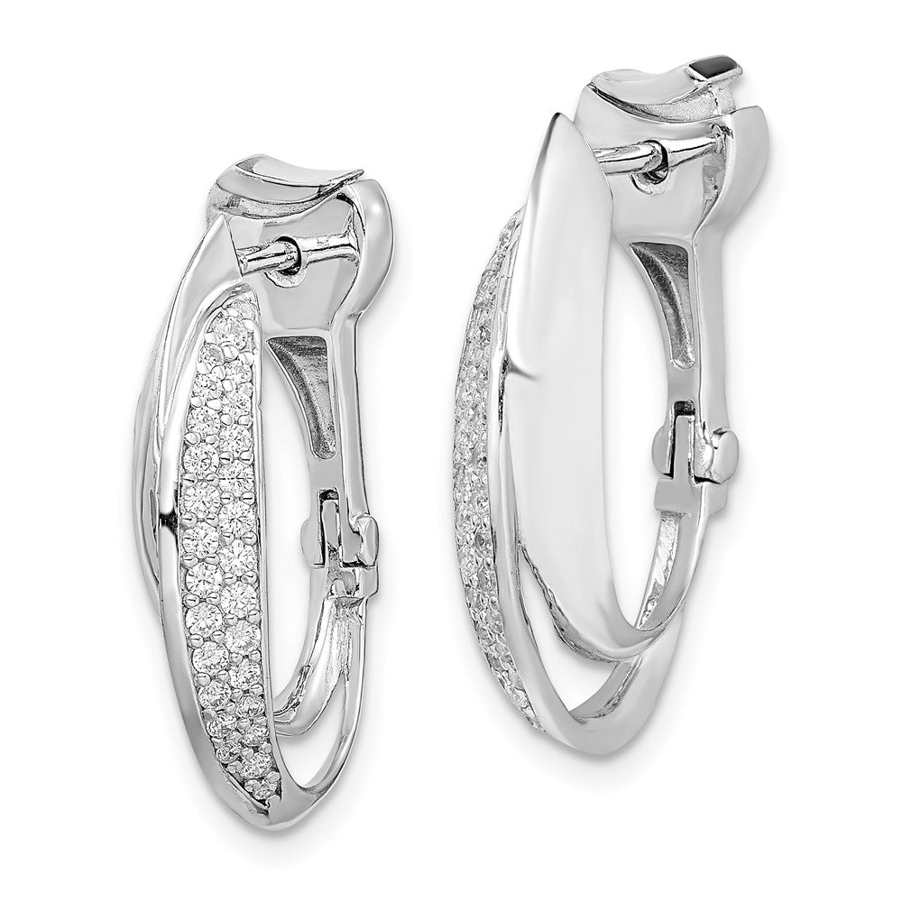 Sterling Shimmer Sterling Silver Rhodium-plated 56 Stone PavÂ CZ Double Twisted Oval Hinged Hoop Earrings