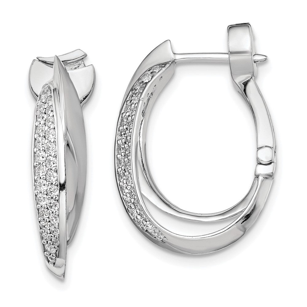 Sterling Shimmer Sterling Silver Rhodium-plated 56 Stone PavÂ CZ Double Twisted Oval Hinged Hoop Earrings
