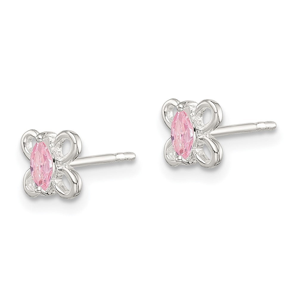 Sterling Silver Polished Pink CZ Petite Butterfly Post Earrings
