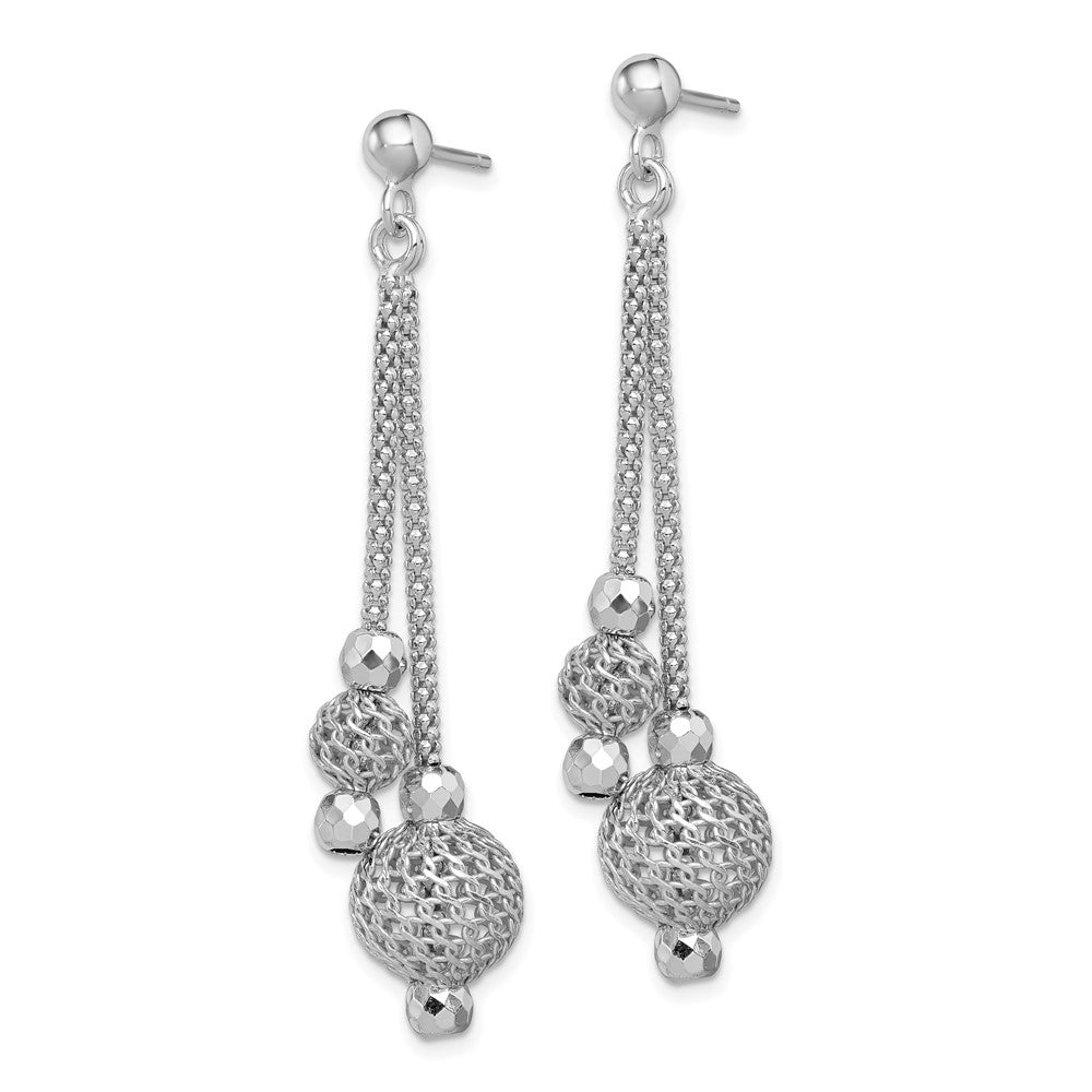 Sterling Silver Rhodium-plated Polished & D/C Beaded Post Dangle Earrings