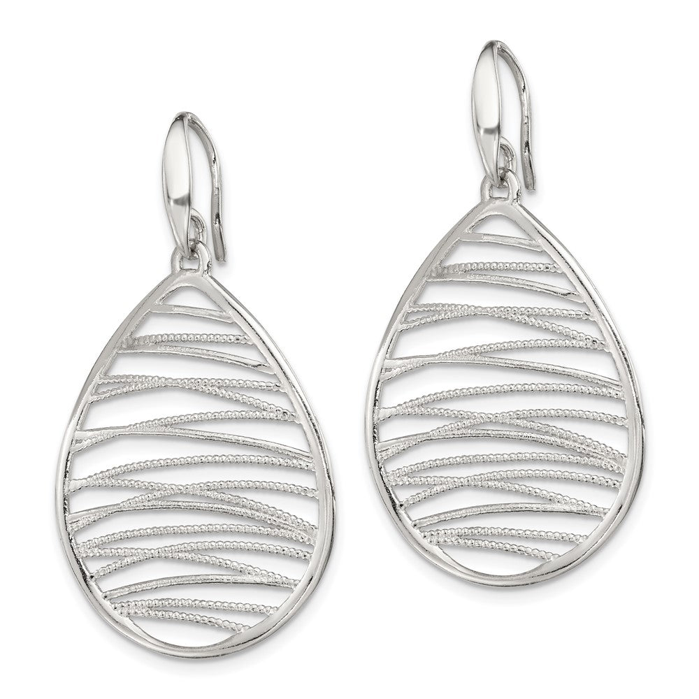 Sterling Silver Rhod-pltd Polished/Textured Teardrop Dangle Earrings