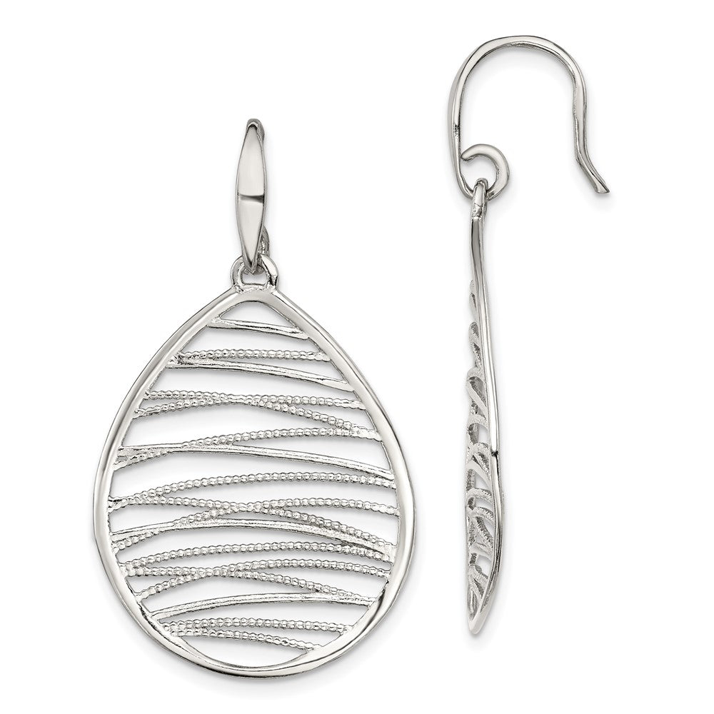 Sterling Silver Rhod-pltd Polished/Textured Teardrop Dangle Earrings