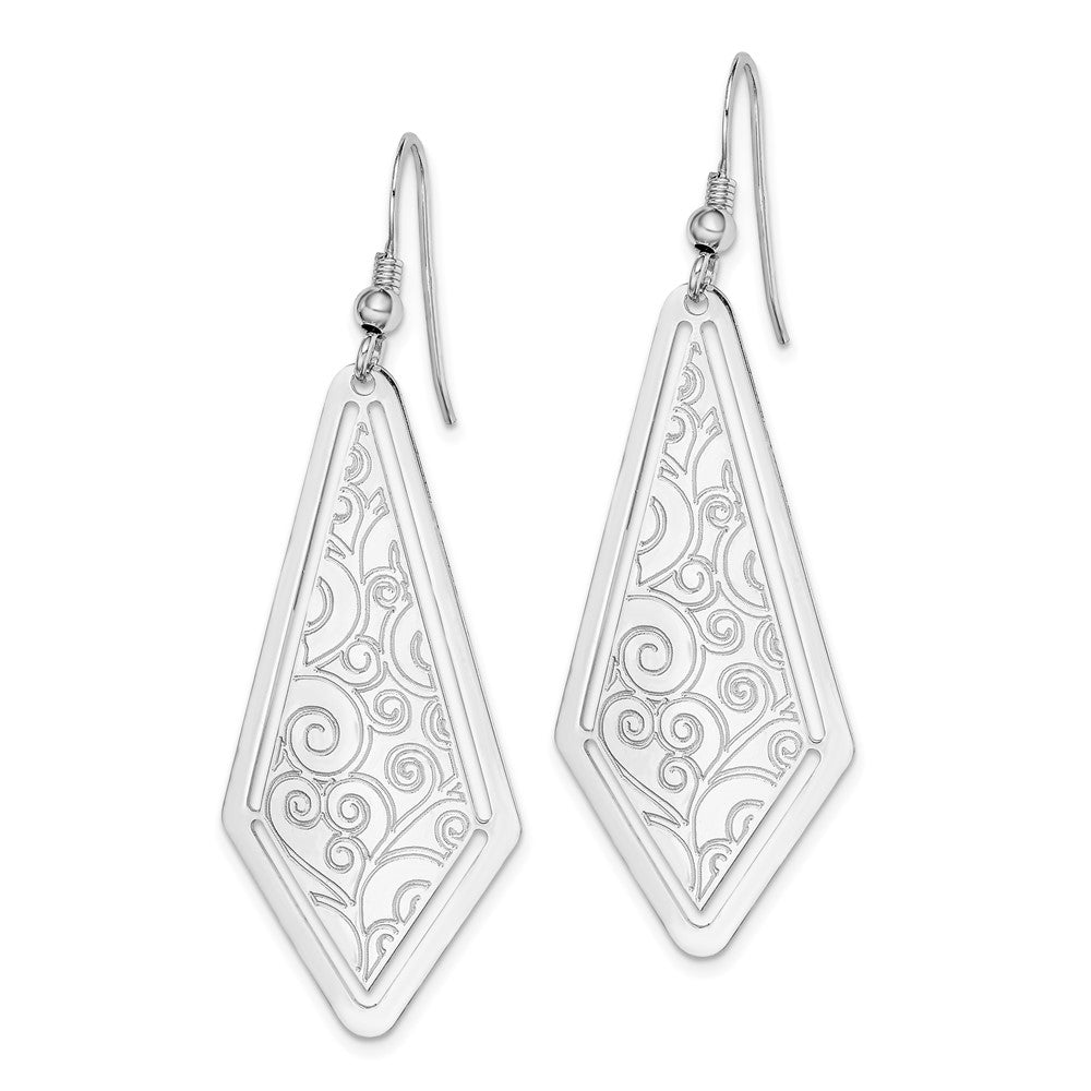 Sterling Silver Rhodium-plated Polished & Etched Fancy Dangle Earrings