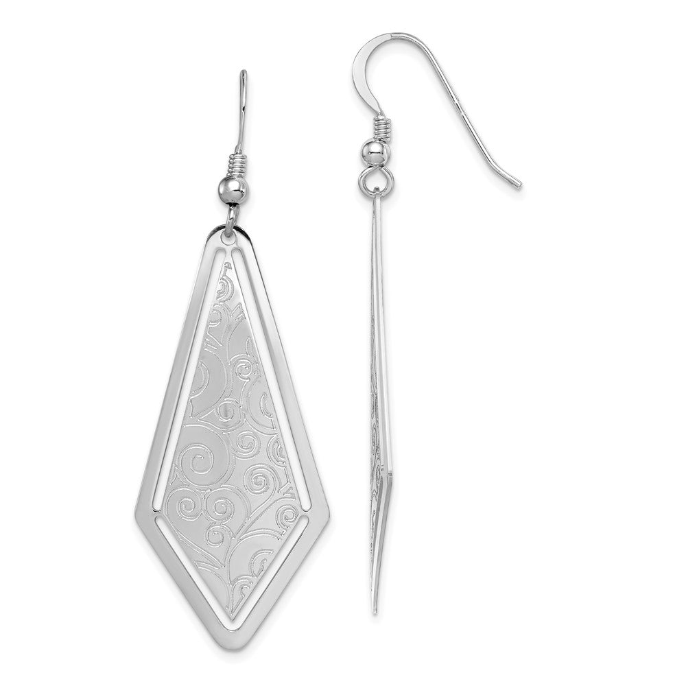 Sterling Silver Rhodium-plated Polished & Etched Fancy Dangle Earrings