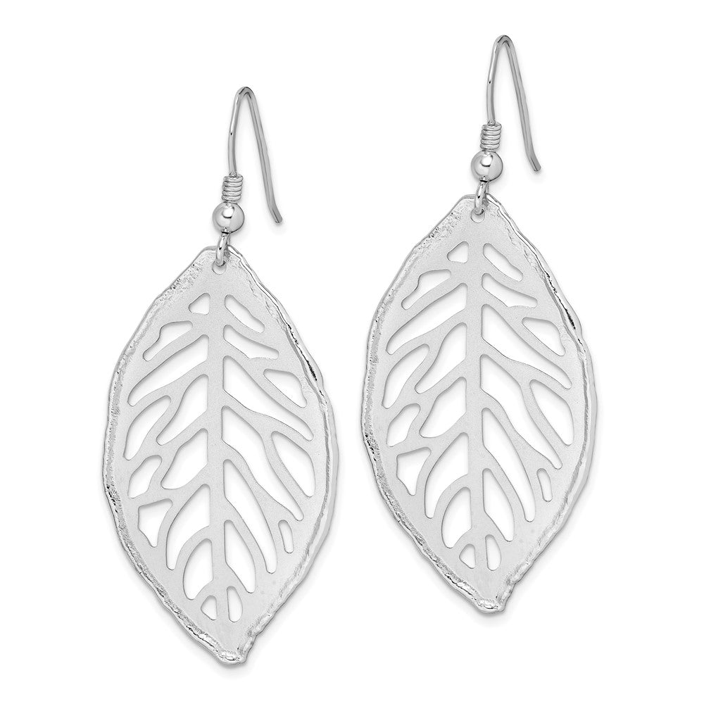 Sterling Silver Rhodium-plated Satin Cut-Out Leaf Dangle Earrings