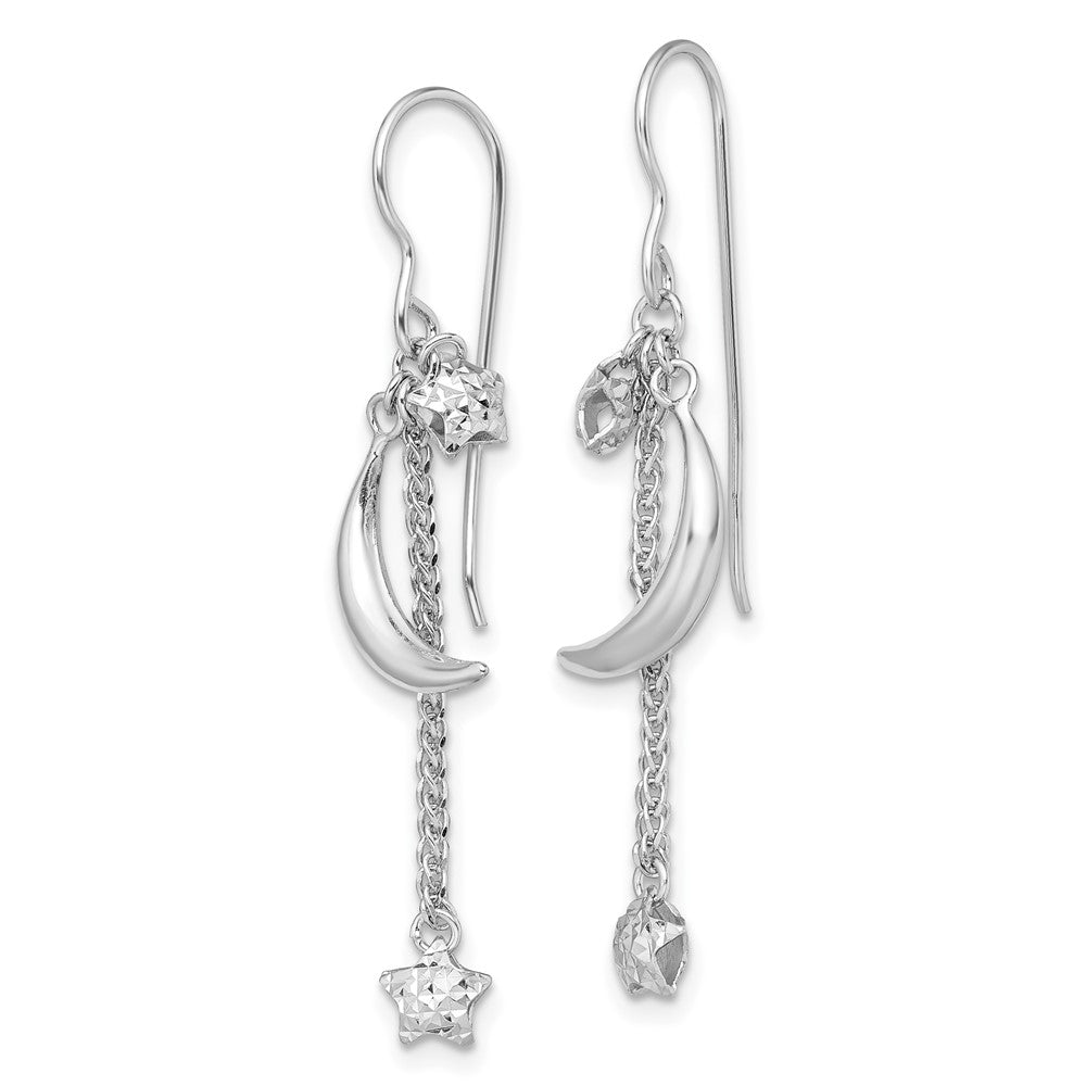 Sterling Silver Rhodium-plated D/C Puffed Star and Moon Earrings