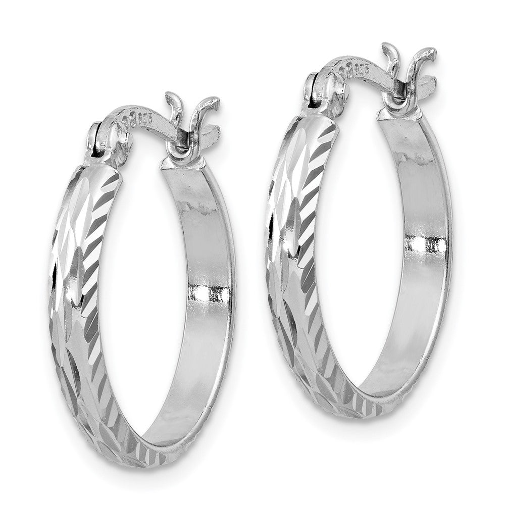Sterling Silver Rhodium-plated Textured Round Hoops