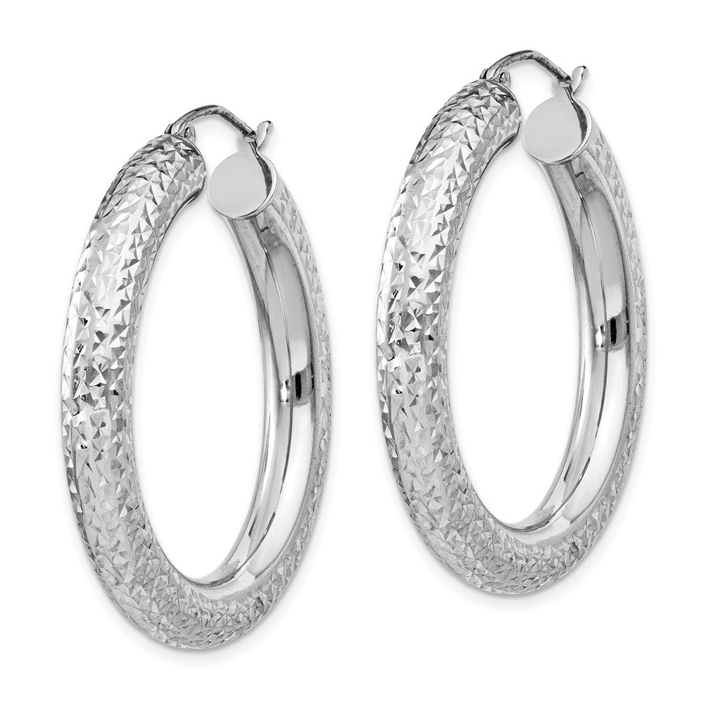 Sterling Silver Rhodium-plated Diamond Cut Hoop Earrings