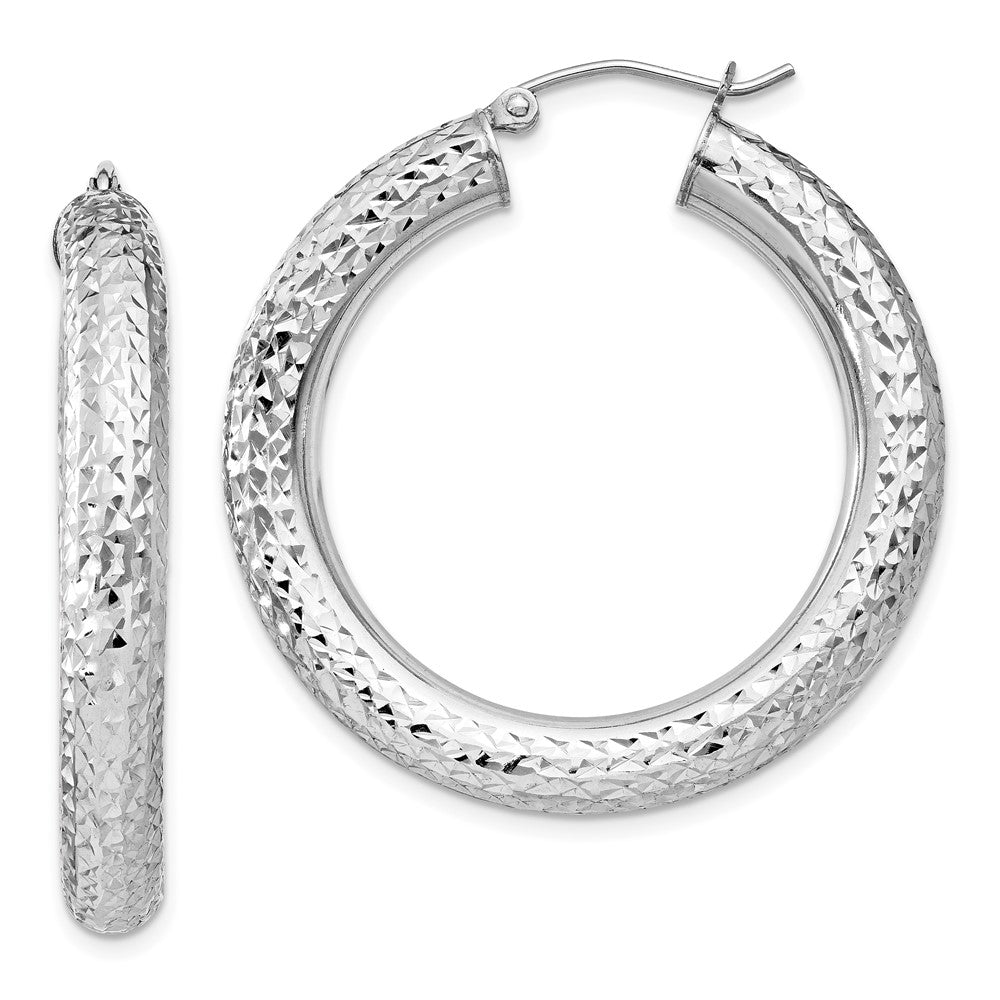 Sterling Silver Rhodium-plated Diamond Cut Hoop Earrings